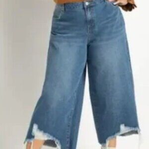 Eloquii super wide leg crop distressed frayed hem jeans sz28